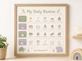 Framed My Daily Routine visual schedule poster with Tommy Turtle and Ellie the Elephant