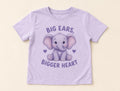 Heather lavender kids t-shirt printed with Ellie the Elephant and Big Ears Bigger Heart