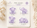 Ellie the Elephant vinyl sticker pack with breathe, kind, listen and be gentle stickers