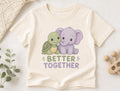 Cream kids t-shirt with Tommy Turtle and Ellie the Elephant and the words Better Together