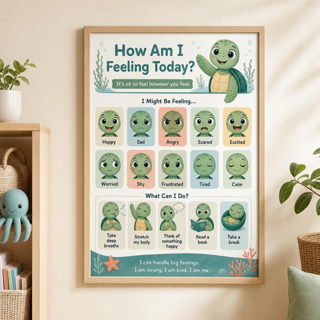 How Am I Feeling Today Tommy Turtle feelings chart poster