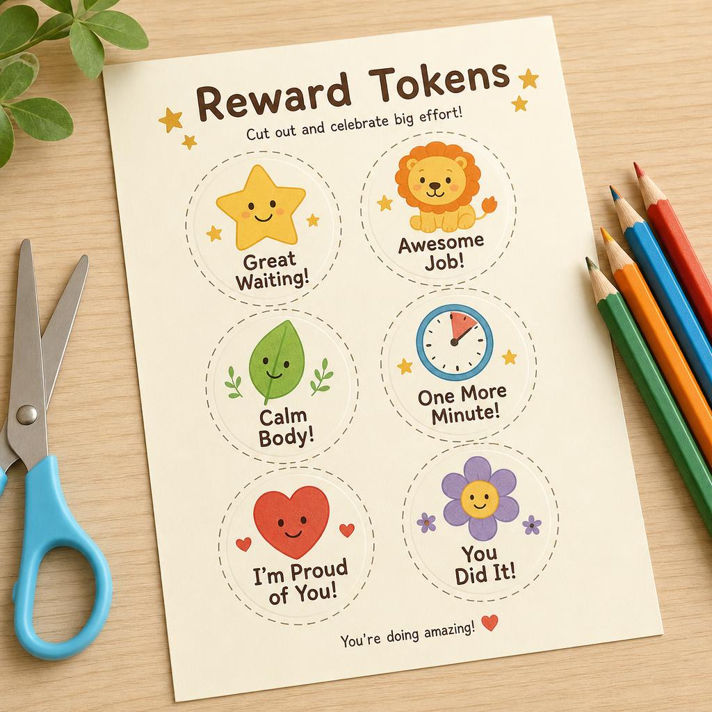Printable reward tokens from Tommy's Waiting Kit